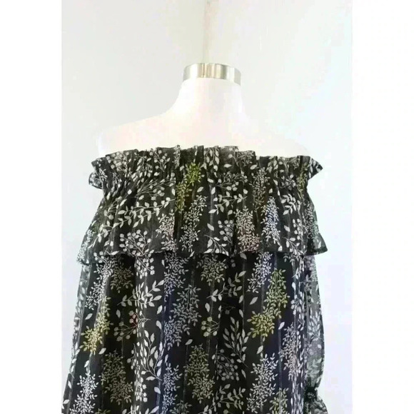 NWT Ann Taylor Loft Black Metallic Floral Ruffle Off the Shoulder Top Blouse S - Picture 2 of 9
